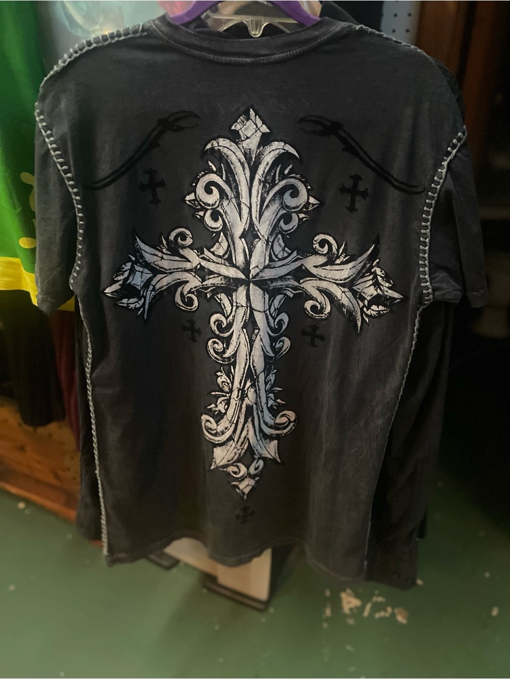 Men's Black Short Sleeve Ornamental Cross Graphic Tee
